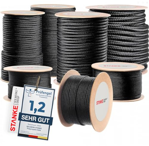 Seilwerk STANKE Polypropylenseil 5mm 20m Schwarz - Tomaten Schnur, Zeltleine, Campingleine - Wetterfeste Schnur für Drachen, UV-beständig - Outdoor Seil