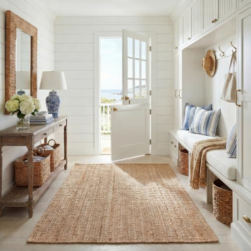 SAFAVIEH Area Rug 5x8 - Natural Fiber Collection - Natural Brown, Handmade Jute & Coir, Farmhouse Style, Chunky Textured Thick Pile (NF747A)