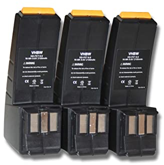 vhbw 3X Akku Ersatz für Festo/Festool CCD9.6, CCD9.6ES, CCD9.6FX, CDD9.6 für Werkzeug (2100 mAh, NiMH, 9,6 V)