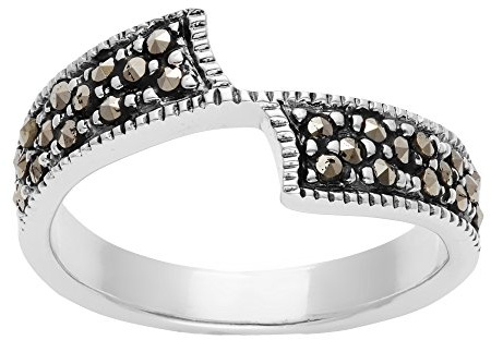 Silverly Bypass-Bandring aus 925er Silber mit Markasit | Sterling Silber 1920er Art Deco Vintage-Stil Ring | Zeitgenössischer Gothic-Schmuck für Damen | Elegante Funkelnde Ringe | Edelsteingeschenk