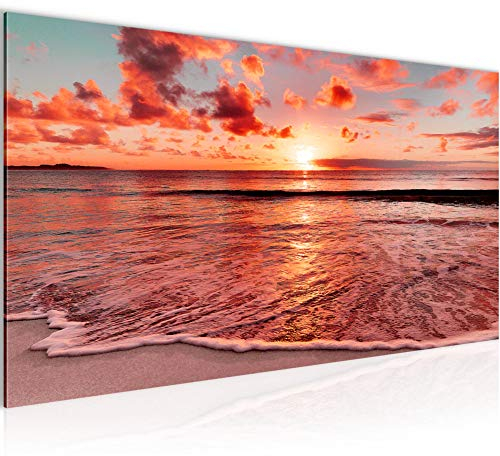 Runa Art Quadri Moderni Tramonto Spiaggia Tela Non Tessuta Soggiorno Corridoio Panorama Rosa Rosso 607912b