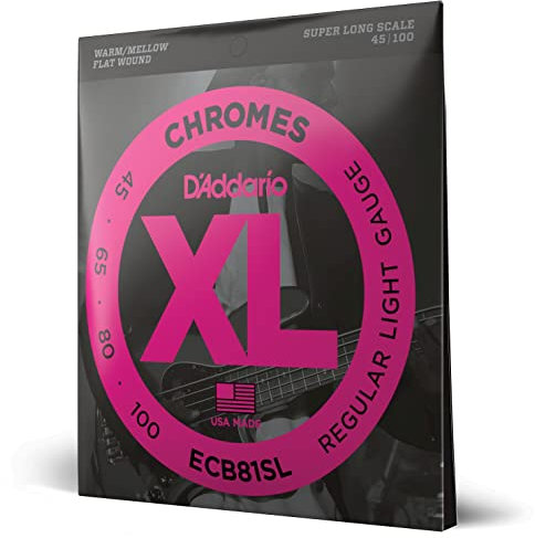 D'Addario E Bass Gitarrensaiten | Saiten E Bass | Bassgitarre Saiten | E Bass Strings | Bass Guitar Strings | ECB81SL Bass XL Saitensatz Super Long 0.11 cm - 0.25 cm (.045 - .100 Zoll)
