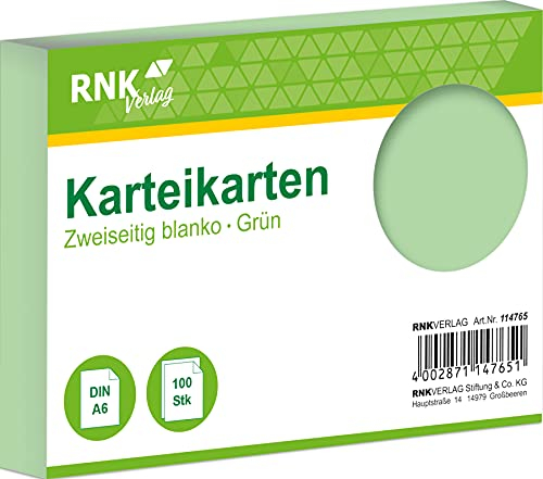 RNK 114765 - Karteikarten blanko grün, DIN A6, 1 Packung à 100 Karten
