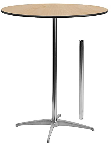 Flash Furniture Lars 36'' Round Wood Cocktail Table with 30'' and 42'' Columns, Wood Bar Height Table for Commercial or Residential Use, Natural