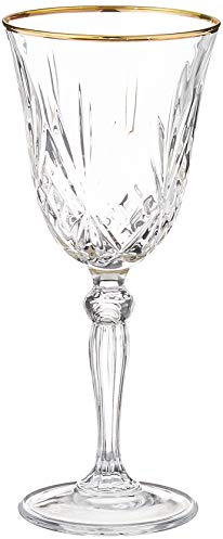 Lorren Home tendances Siena Collection Cristal Verre à vin blanc avec motif bande de Doré, Lot de 4