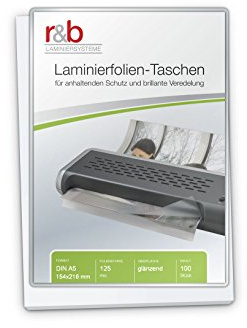 r&b FT-A5-125S Laminierfolien A5, 154 x 216 mm, 2 x 125 mic mit selbstkl Rückseite, 100 Stück