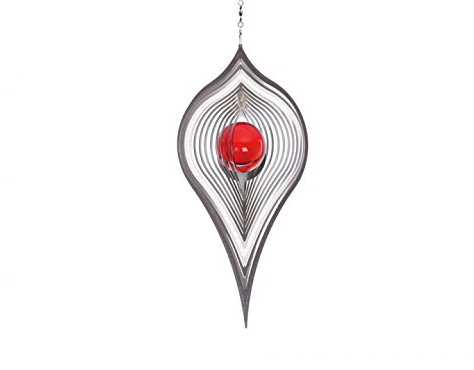 Illumino Edelstahl-Windspiel Pendel mit rubinroter 50mm Glaskugel