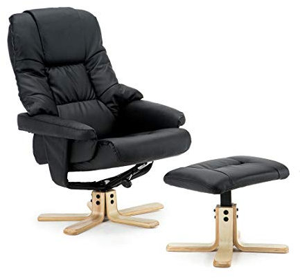 More4Homes SORENTO BONDED LEATHER SWIVEL RECLINER ARMCHAIR CHAIR with FOOT STOOL (Black)