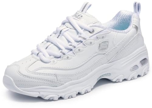 Skechers womens D'lites- fresh start Fashion Sneaker, White, 7 Wide US