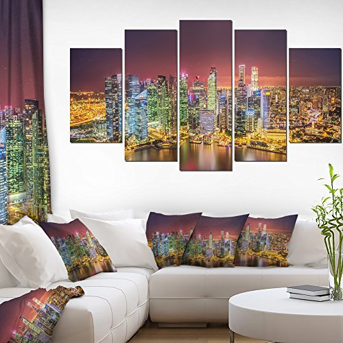 Design Art PT10080-373 Leinwanddruck, Motiv: Skyline von Singapur, 152 x 81 cm, 5-teilig, Canvas, 60x32-5 Panels Diamond Shape