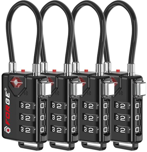 TSA Approved Cable Luggage Locks, Re-settable Combination with Alloy Body