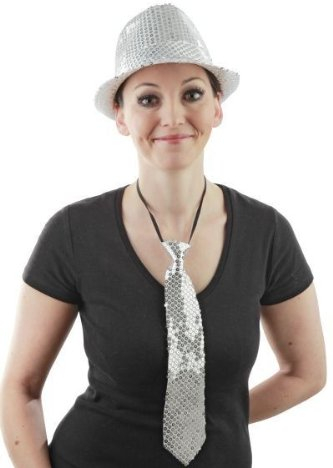 Foxxeo silber Pailletten Krawatte für Damen und Herren zu Fasching Karneval Motto Party Paillettenkrawatte