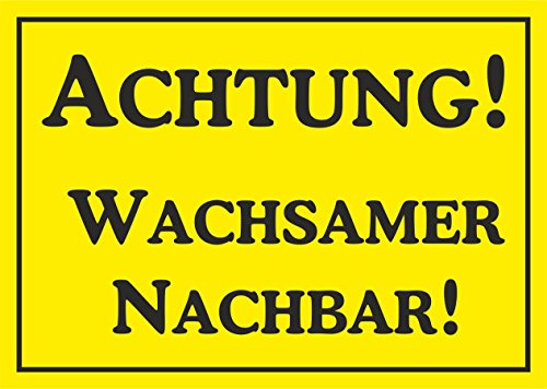 carstyling XXL Aufkleber Achtung! Wachsamer Nachbar! gelb