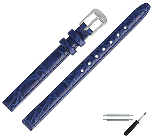 MARBURGER Uhrenarmband 10mm Leder Kroko (Caiman) Prägung Mit Naht - Werkzeug Montage Set 52910