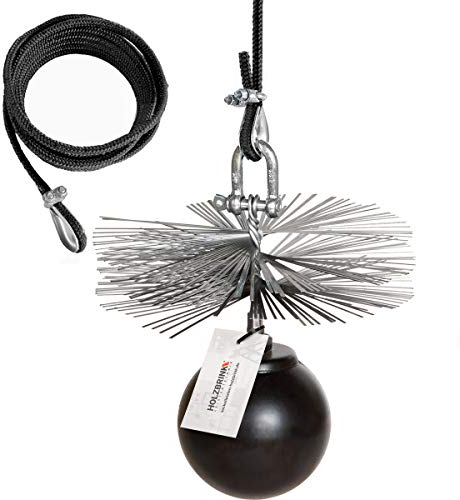 HOLZBRINK 200mm Kaminbesen Schornsteinbesen aus Federstahl + 16m PP-Seil + Zuggewicht inkl. Montagezubehör PROFISET Spezial