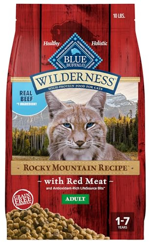 Blue Buffalo Wilderness Adult Dry Cat Food, Rocky Mountain Recipe, Chicken-Free & Grain-Free Recipe Made with Natural Ingredients, Red Meat, 10-lb Bag