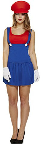 Henbrandt Damen Mario Lady Workman Plumber Kostüm Outfit, Rot, Blau, Einheitsgröße 36-40, Kostümparty, Authentische Mario-Charaktergestaltung