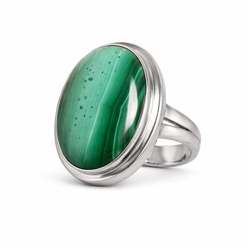 Budawi® Malachit Ring Größe 56 | 925 Sterling Silber Edelstein Ring | ovaler Naturstein Fingerring