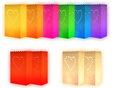 Alsino Lichttüten Kerzentüte Papiertüten 10er Set Mix Herz - Candle Bags Tütenwindlicht Tischdeko, 15 x 26 cm, Feuerresistent, Dekolicht für Weihnachten & Hochzeit