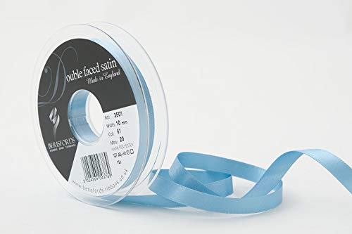Berisfords Double FACE Poly Satin Ribbon, Dusky Blue, 10 mm