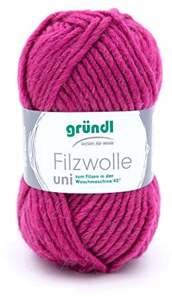 Gründl Filzwolle uni (Wolle zum Filzen, Stricken und Häkeln, Garn aus 100% Schurwolle, 50 g / 50 m, Nadelstärke: 8-9, 1 x 50 g), Fuchsia