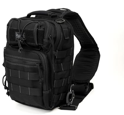 Taktische Sling Bag „Hamburger Bag“ – Molle Schulter- und Brusttasche für Reisen, Leichtes Nylon, Große Kapazität, Mehrere Fächer mit Gurt Schwarz, Größe M – 1050D
