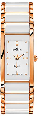 Dugena Damen Quarz-Armbanduhr, Keramik, Gehärtetes Mineralglas, Quadra Ceramica, Weiß/Gold, 4460590