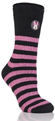 HEAT HOLDERS 1 Pair Original Ladies Minnie Mouse Winter Warm Pink/Black Non Slip Slipper Socks UK 4-8 EUR 37-42, US 5-9