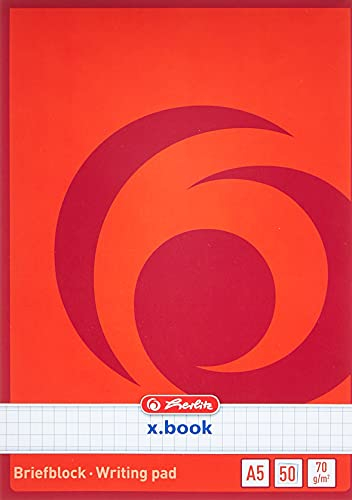 Herlitz 717538 Notizblock A5, kariert, 50 Blatt, weiß, rot