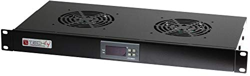 Techly Professional 023349 Gruppo 2 Ventole 1U per Rack 19 con Termostato LED Nero Nero