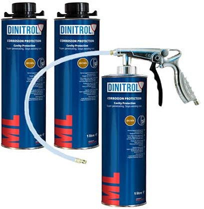 Dinitrol Ml3125 cavité Cire 3 x 1 litre canettes (avec bouchon à vis de style Schutz) et 1 x Schutz Pistolet à