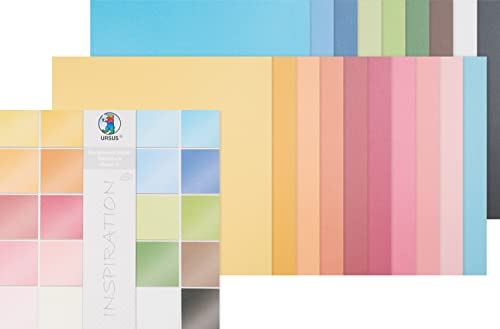 Ursus 81320099 - Scrapbook paper Block, Struktura Pearl 1, ca. 30,5 x 30,5 cm, 220 g/qm, 20 Blatt in 20 verschiedenen Farben, durchgefärbt, einseitig bedruckt mit Vintage Effekt