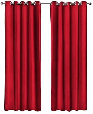 Emma Barclay Cali Curtains - Soft Plain Eyelet & Pencil Pleat Curtain Pair for Bedroom & Living Room (Red, W 46 x L 54 (2 Panels), Eyelet)
