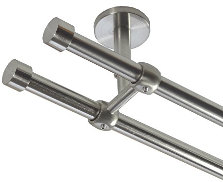 BASIT Gardinenstange Deckenmontage 2 läufig 320cm lang Edelstahl Look Metall Gardinenstange 2 läufig Deckenbefestigung Ø16mm I 120-600cm wählbar D21