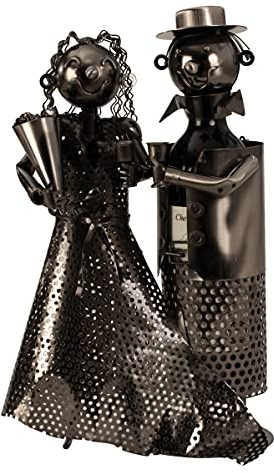 Moderner Wein Flaschenhalter Flaschenständer Hochzeitspaar aus Metall in Silber Höhe 37 cm Breite 24 cm