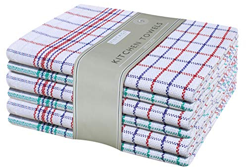 Pack of 10 Premium Caterer's Check Cotton Tea Towel, Heavy Duty Cleaning Drying Cloth| 100% Cotton | Super Absorbent | High Density Weave | Lint Free