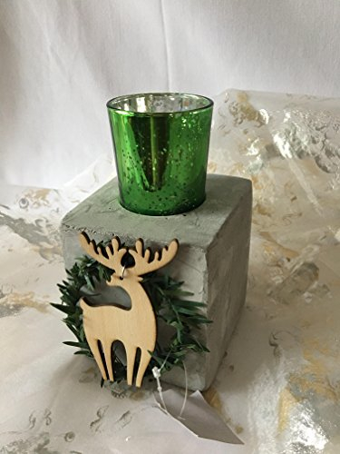 Gilde Dekosäule mit Windlicht 'Rentier', 16 cm, grau-grün