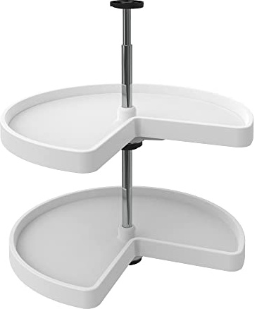 Rev-A-Shelf 2 Tier Kidney Cut Lazy Susan for Corner Base Cabinets, Plastic, 24 Double Shelf Swivel Kitchen Spice/Can Organizer, White, 3472-24-11-52