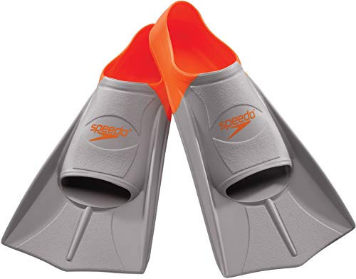 Speedo unisex adult Rubber Short Blade training swim fins, Orange/Grey, XXS - Youth Shoe Size 1-3 US