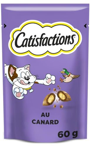 CATISFACTIONS Friandises pour Chat et Chaton au Délicieux Canard - Lot de 6 Sachets de 60g - Croquantes à l'Extérieur Tendres à l'Intérieur - Idéal pour Partager un Moment de Complicité