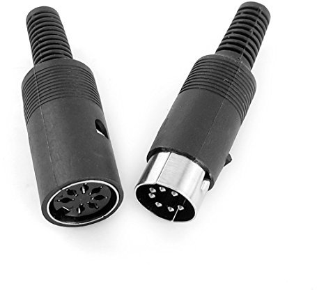 sourcing map Paire Noir Plastique DIN 7 Broches mâle/Femelle Audio vidéo AV Adaptateur 6 mm