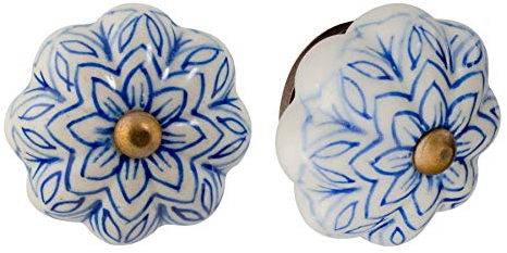 Nicola Spring Möbelknöpfe aus Keramik - Blumendesign im Vintage-Look - Hellblau - 12 Stück