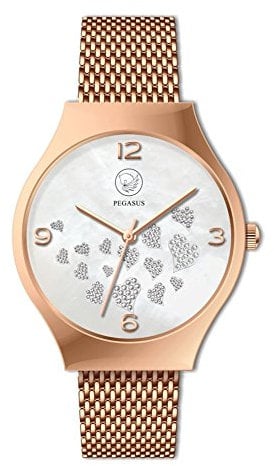 Hearts Pegasus Magnetschmuck Rose Gold Uhr mit vielen Herzen analog Automatik mit Edelstahl Armband Energetix 4you 3183