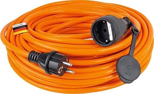 as - Schwabe Baustellen-Panzerleitung, 50 m robustes Panzer-Kabel H07BQ-F 3G2,5, Schutzkontakt-Stecker & Steckdose inkl. Schutzkappe, 230 V/16A Verlängerungskabel, IP44, Made in Germany, Orange, 59250
