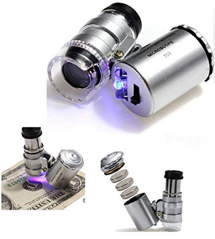 Mini Microscopio Monoculo con Luz Led y Lupa con luz UV para Deteccion de Billetes Falsos Filatelia Joyas 2150
