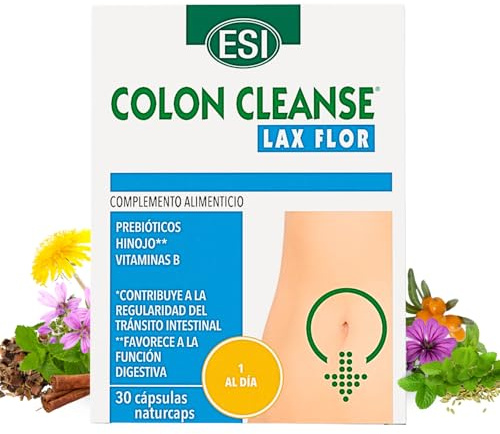 ESI Colon Cleanse Lax Flor - Fibra Prebiótica con Frángula y Sen | Con malva y extractos naturales de plantas. Complemento alimenticio para adultos, toma diaria.