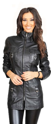 A1 FASHION GOODS Womens Latest 3/4 Fitted Real Leather Coat Ladies Trendy Zip Up Jacket Carol Tan