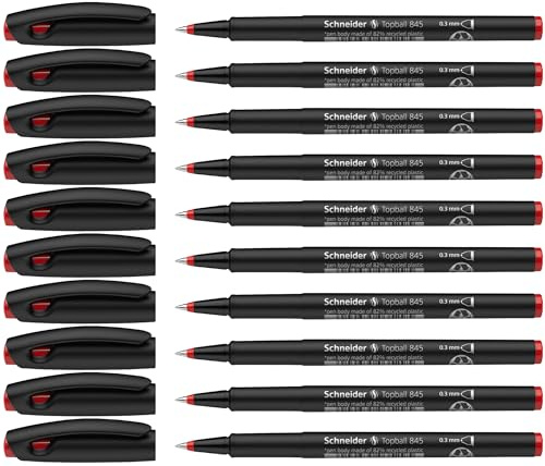 Schneider 184502 Topball 845 Tintenroller (stabiler Edelstahlspitze, 0,3 mm) 10er Packung rot