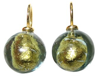 Ohr-Hänger Ohrringe Murano-Glas Perle oliv-grün 12 mm Durchmesser Sterling-Silber gold-plattiert 585 Goldschmiede-Arbeit Handarbeit Unikat Herbst Geschenk