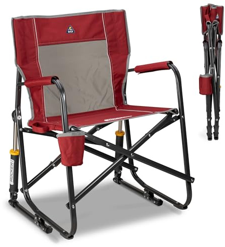GCI Outdoor Freestyle Rocker Camping Chair | Portable Folding Rocking Chair with Solid, Durable Armrests, Drink Holder & Comfortable Backrest — Cinnamon